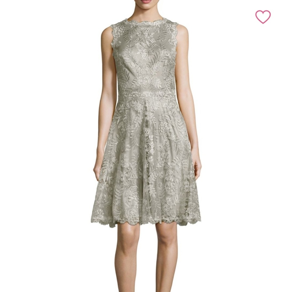 Tadashi silver lace fit and flare dress